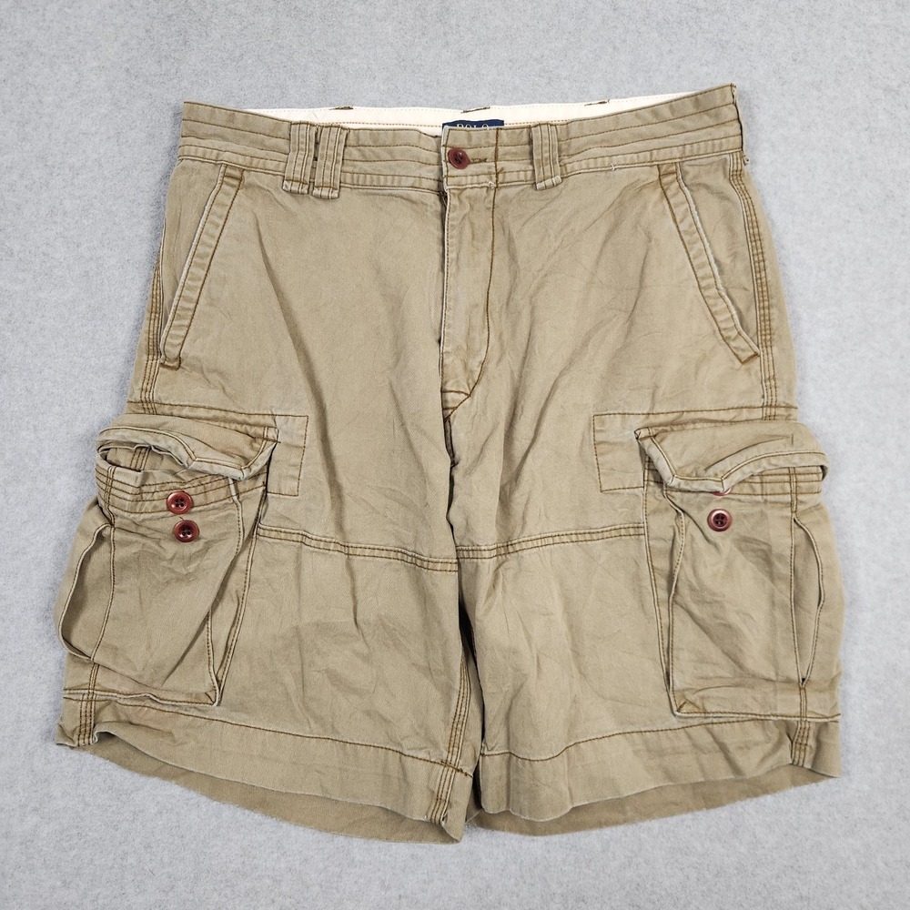 Polo Ralph Lauren Cargo Shorts 34 Brown Baggy Military Paratrooper 9" Inseam Y2K